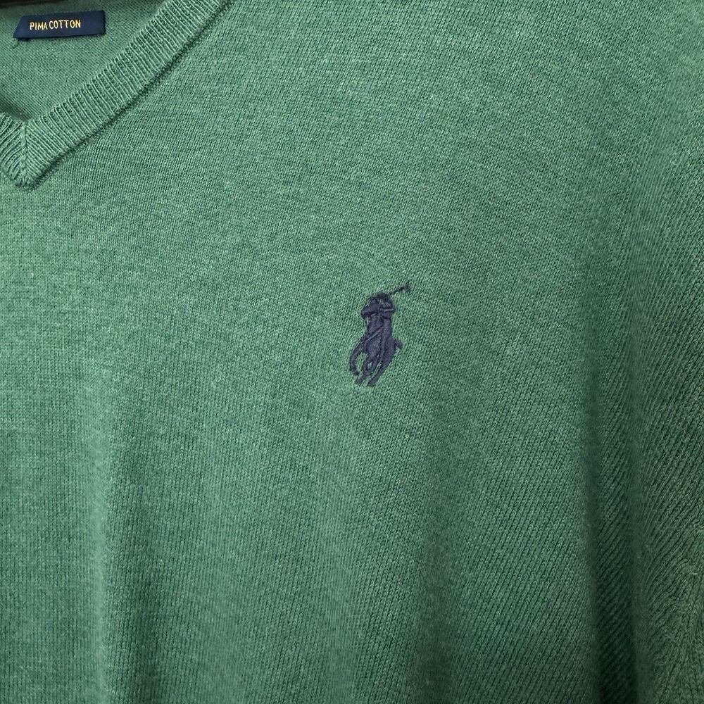 Polo Ralph Lauren V Neck Sweater Pima Cotton Men’s XL Long Sleeve Pullover Green - Picture 4 of 13